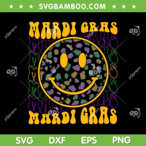 Leopard Hippie Face Mardi Gras SVG PNG, Retro Groovy Mardi Gras SVG, Funny Mardi Gras DXF EPS SVG PNG