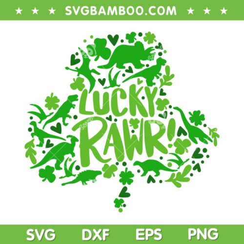 Lucky Rawr Shamrock SVG PNG, Dinosaur Shamrock St Patricks Day SVG, Lucky Shamrock DXF SVG PNG EPS