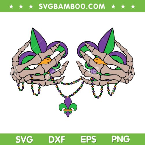 Mardi Gras Boobs SVG PNG, Skeleton Hand Beads Boobs SVG, Skeleton Mardi Gras DXF EPS SVG PNG