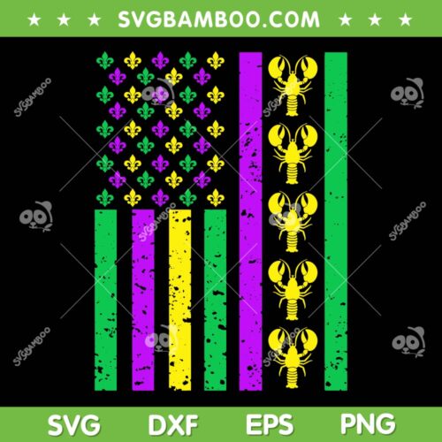 Mardi Gras Caw Fish American Flag SVG PNG, Mardi Gras USA Flag SVG, Caw Fish Flag DXF EPS SVG PNG