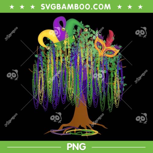 Mardi Gras Tree Beads PNG, New Orleans 2023 Watercolor PNG, Mardi Gras Tree PNG