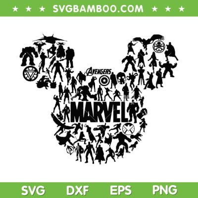 Mickey Mouse All Avengers Characters SVG PNG, Mickey Head Marvel SVG, Mickey Avengers DXF EPS SVG PNG