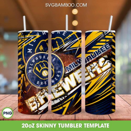 Milwaukee Brewers 20oz Skinny Tumbler PNG, Milwaukee Brewers Logo Tumbler Wrap PNG, MLB Logo Tumbler Sublimation
