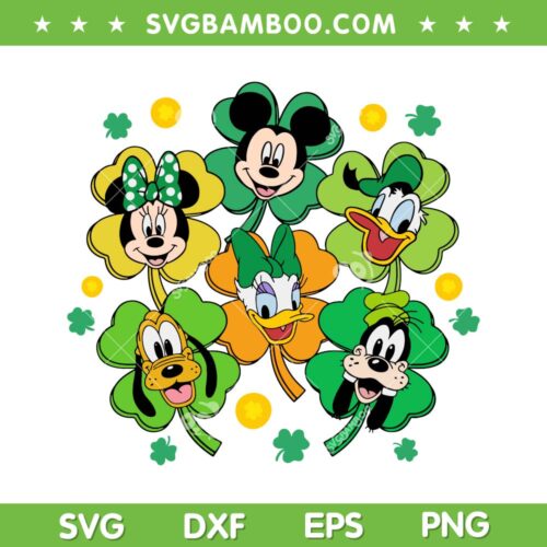 Mouse And Friends St Patricks Day 2023 SVG, Disney Mouse Shamrock SVG, Lucky Mickey Minnie Head DXF SVG PNG EPS