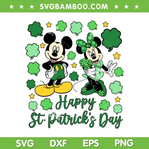 Disney Mouse St Patricks Day SVG PNG, Mickey and Minnie Mouse Shamrock SVG, Mickey and Friends Lucky DXF SVG PNG EPS