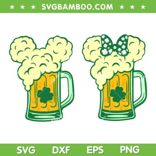 Mouse Head Patricks Day Beer SVG PNG, Disney Beer Shamrock SVG, St Patricks Day DXF SVG PNG EPS