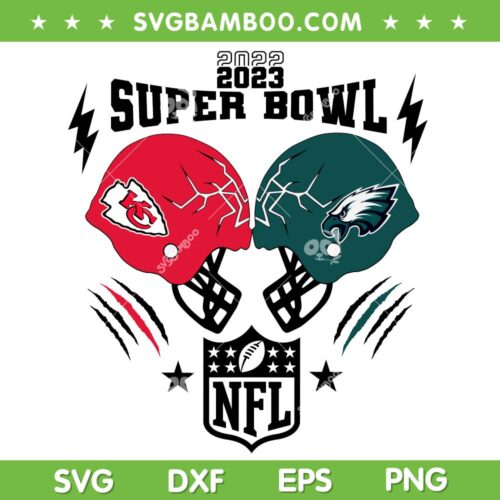 NFL Super Bowl 2023 SVG, Chiefs vs Eagles Super Bowl SVG, Chiefs Helmet Lightning DXF EPS SVG PNG