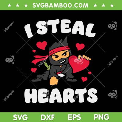 Ninja Kids I Steal Hearts SVG PNG, Ninja Boys Valentines Day SVG, Cute Ninja Kids DXF EPS SVG PNG