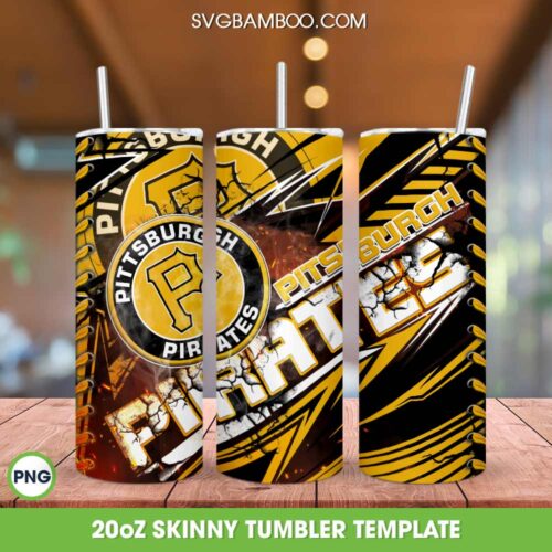 Pittsburgh Pirates 20oz Skinny Tumbler PNG, Pittsburgh Pirates Logo Tumbler Wrap PNG, MLB Baseball Tumbler Sublimation
