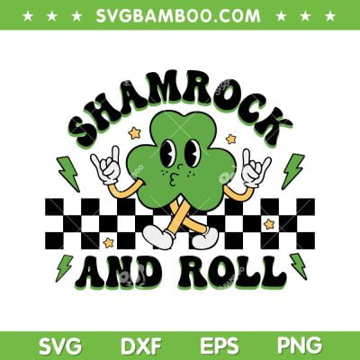 Retro Groovy Shamrock And Roll SVG PNG, Funny St Patricks Rock SVG, Shamrock And Roll DXF SVG PNG EPS