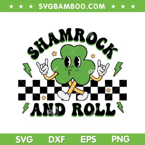Retro Groovy Shamrock And Roll SVG PNG, Funny St Patricks Rock SVG, Shamrock And Roll DXF SVG PNG EPS