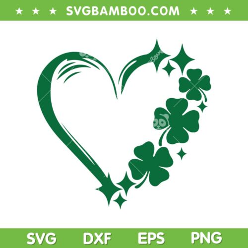 Shamrock Sparkly Heart Standard SVG PNG, Shamrock Heart SVG, Saint Patricks Day DXF SVG PNG EPS