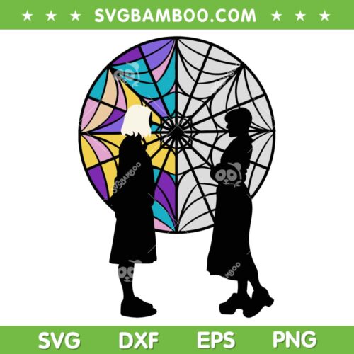 Silhouettes Spiderweb Window Wednesday And Enid SVG PNG, Wednesday And Enid Sinclair Outline SVG, Wednesday Addams DXF EPS SVG PNG