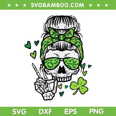 Skull Messy Bun Saint Pattys Paddy SVG PNG, Skull Womens Shamrock SVG, St Patricks Day DXF SVG PNG EPS Skull Messy Bun Saint Pattys Paddy SVG PNG, Skull Womens Shamrock SVG, St Patricks Day DXF SVG PNG EPS