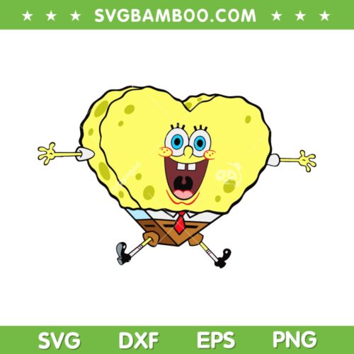 SpongeBob SquarePants Valentines Day Heart SVG PNG, Sponge Bob Heart SVG, Valentines Sponge DXF EPS SVG PNG