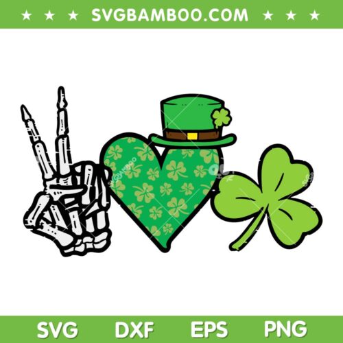 St Patricks Day Peace Love Shamrock SVG PNG, Peace Love Lucky SVG, St Patricks Day DXF SVG PNG EPS