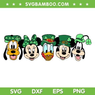 St Patricks Day Mouse And Friends Face SVG PNG, Disney St Patricks Day SVG, Lucky Shamrock DXF EPS SVG PNG