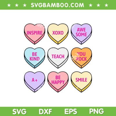 Teacher Candy Hearts Valentines Day SVG PNG, Valentines Candy Hearts SVG, Valentines Teacher DXF EPS SVG PNG