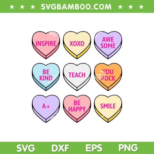 Teacher Candy Hearts Valentines Day SVG PNG, Valentines Candy Hearts SVG, Valentines Teacher DXF EPS SVG PNG