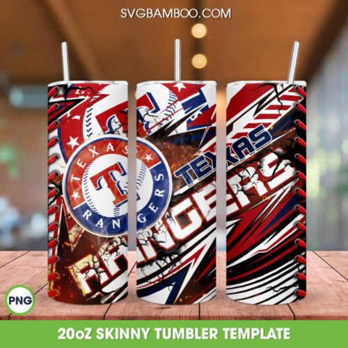 Texas Rangers 20oz Skinny Tumbler PNG, Texas Rangers Logo Tumbler Wrap PNG, MLB Sports Team Tumbler Sublimation