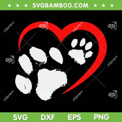 Valentines Day Heart Paws SVG PNG, Heart Dog Paw SVG, Happy Valentine Day DXF EPS SVG PNG