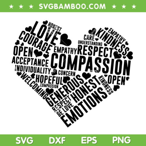 Anti Bullying Heart SVG PNG, Heart Shaped Words Of Unity SVG, Anti Bullying DXF SVG PNG EPS