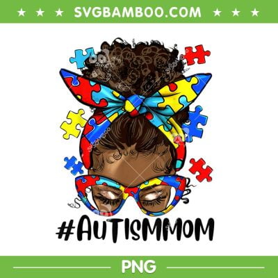 Autism Awareness Strong Mom PNG, Messy Bun Black Womens Puzzle PNG, Autism Mom PNG