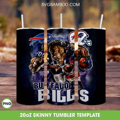 Buffalo Bills Mascot 20oz Skinny Tumbler PNG, Buffalo Bills Logo Tumbler Wrap PNG, Bills Football Tumbler Sublimation
