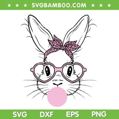 Bunny Face Leopard Bubble Gum SVG PNG, Easter Bunny Glasses SVG, Rabbit Face DXF SVG PNG EPS Bunny Face Leopard Bubble Gum SVG PNG, Easter Bunny Glasses SVG, Rabbit Face DXF SVG PNG EPS
