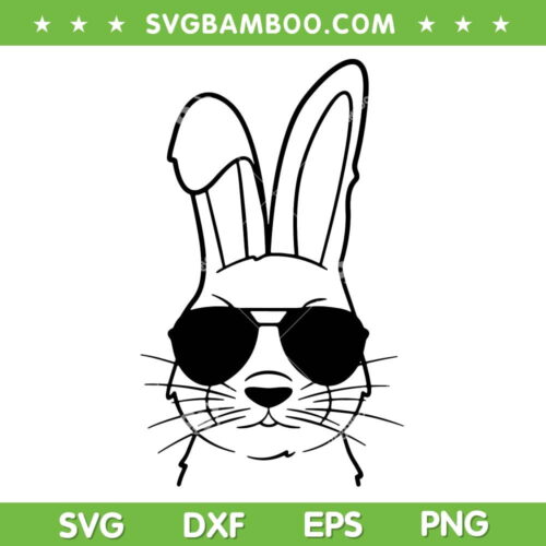 Bunny Face With Sunglasses SVG PNG, Black And White Bunny Easter SVG, Cute Bunny Face DXF SVG PNG EPS