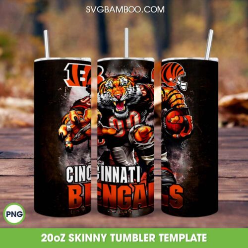 Cincinnati Bengals Mascot 20oz Skinny Tumbler PNG, Bengals Football Tumbler Wrap PNG, NFL Football Team Tumbler Sublimation