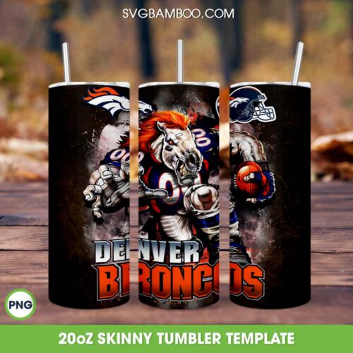 Denver Broncos Mascot 20oz Skinny Tumbler PNG, Broncos Football Tumbler Wrap PNG, Football Mascot Team Tumbler Sublimation