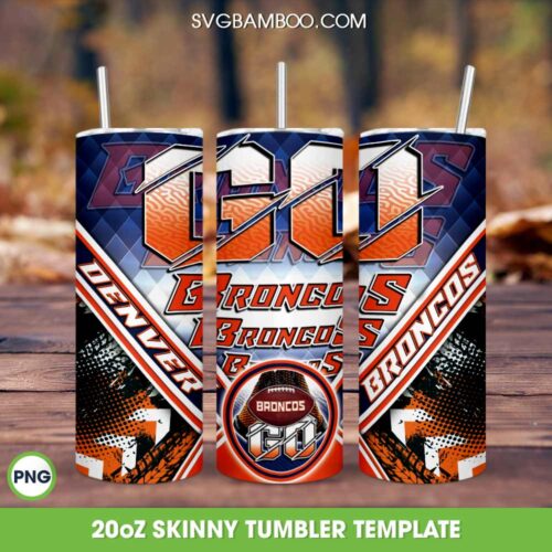 Denver Broncos Tumbler Wrap PNG, Broncos Football 20oz Skinny Tumbler PNG, Football Team Tumbler Sublimation