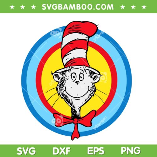Dr Seuss Bulls Eye Cat SVG PNG, Circle Dr Seuss SVG, Funny Dr Seuss Cat DXF SVG PNG EPS