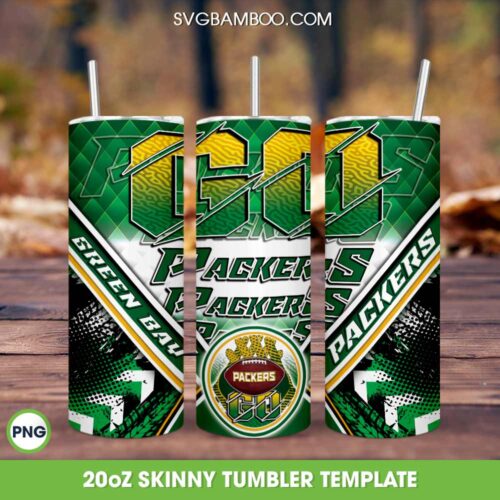 Green Bay Packers Tumbler Wrap PNG, Green Bay Packers Logo 20oz Skinny Tumble PNG, NFL Football Tumbler Sublimation