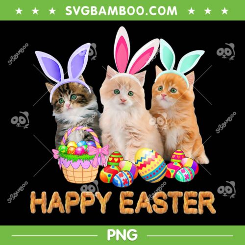Happy Easter Three Cat PNG, Kitty Cat Bunny Ear PNG, Cat Happy Easter Day PNG