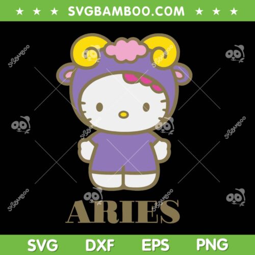 Hello Kitty Zodiac Aries SVG PNG, Aries Hello Kitty SVG, Zodiac Kitty DXF SVG PNG EPS