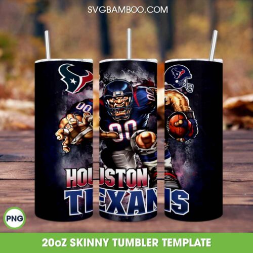 Houston Texans Mascot 20oz Skinny Tumbler PNG, NFL Houston Texans Tumbler Wrap PNG, Football Team Logo Tumbler Sublimation