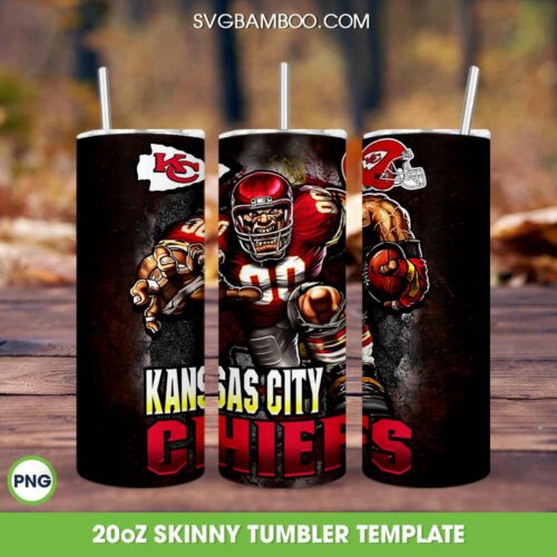 Kansas City Chiefs Mascot 20oz Skinny Tumbler PNG, KC Chiefs Tumbler Wrap PNG, Chiefs Football Tumbler Sublimation