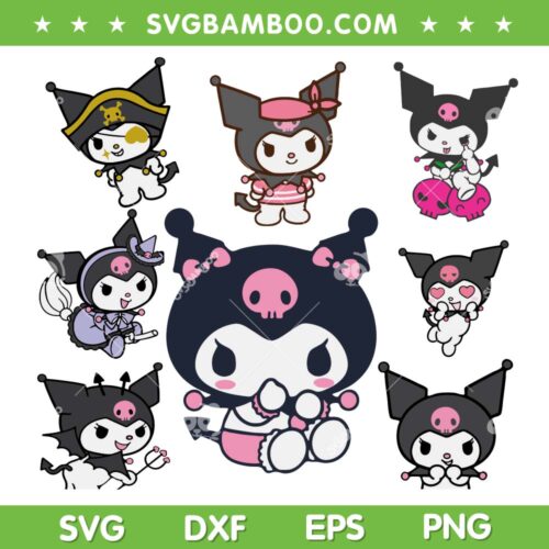 Kuromi SVG Bundle, Hello Kitty Kuromi SVG Bundle, Kuromi Emoji Hello Kitty DXF SVG PNG EPS