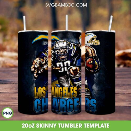 Los Angeles Chargers Mascot 20oz Skinny Tumbler PNG, Chargers Logo Tumbler Wrap PNG, Chargers Football Tumbler Sublimation