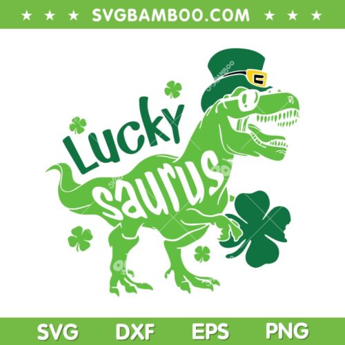 Lucky Dinosaur St Patricks Day SVG PNG, T Rex Shamrock SVG, Funny Patricks Day DXF SVG PNG EPS