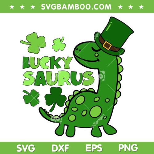 Lucky Saurus Patricks Day SVG PNG, Lucky Shamrock Dinosaur SVG, St Patricks Day DXF SVG PNG EPS