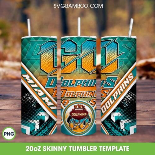 Miami Dolphins Tumbler Wrap PNG, Miami Dolphins Logo 20oz Skinny Tumble PNG, NFL Football Tumbler Sublimation
