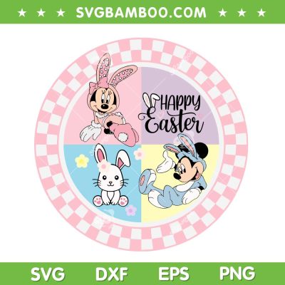 Mickey And Friends Easter Checkerboard Circle SVG PNG, Checkered Mickey Minnie SVG, Disney Easter Day DXF SVG PNG EPS