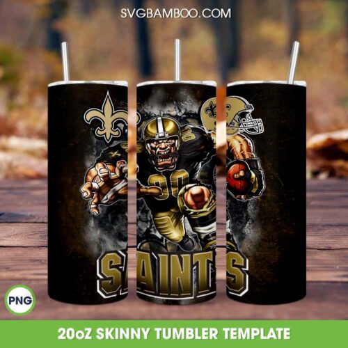 New Orleans Saints Mascot 20oz Skinny Tumbler PNG, NFL New Orleans Saints Tumbler Wrap PNG, Sport Team Tumbler Sublimation