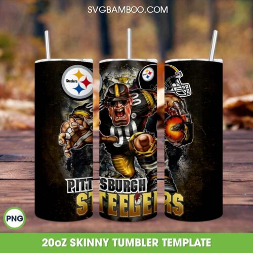Pittsburgh Steelers Mascot 20oz Skinny Tumbler PNG, Pittsburgh Steelers Logo Tumbler Wrap PNG, National Football Tumbler Sublimation