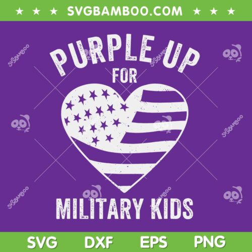 Purple Up For Military Kids SVG PNG, Purple Heart American Flag SVG, Military Children DXF SVG PNG EPS