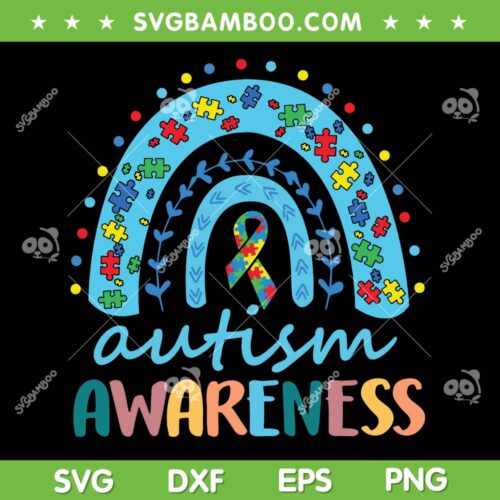 Rainbow Autism Awareness SVG PNG, Rainbow Blue Puzzle SVG, Autism Awareness Support DXF SVG PNG EPS