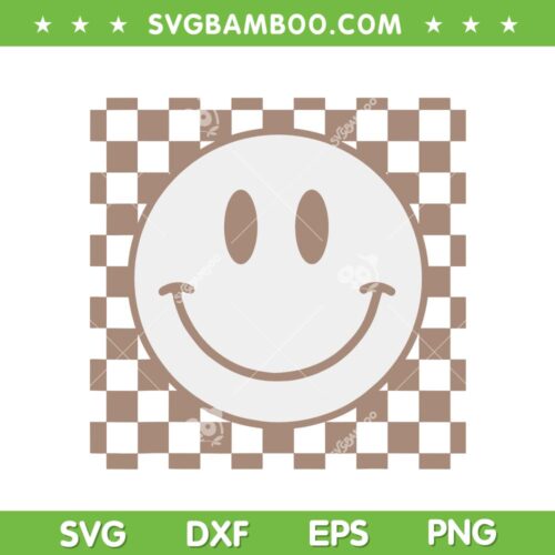 Retro Happy Face SVG PNG, Smiley Face Checkered Pattern SVG, Happy Smiley Face DXF SVG PNG EPS